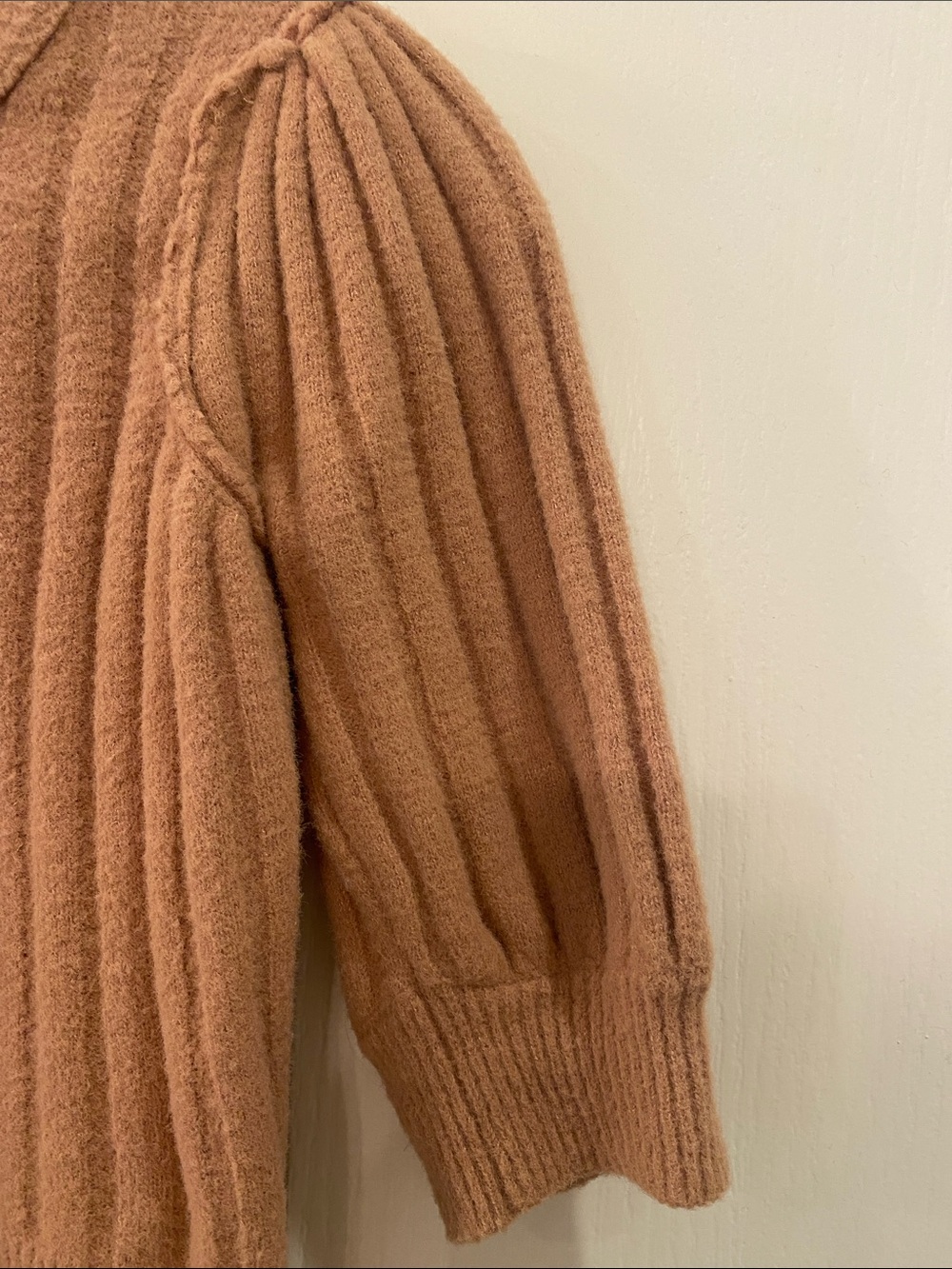 Free People Ribbed Puff Sleeve Cardigan - Mauve Pink - Picture 5 of 6